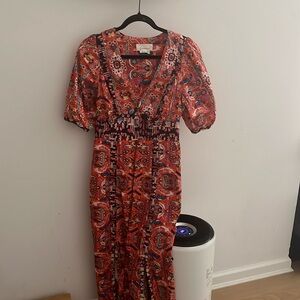 Anthropologie Orange Aztec Print Dress